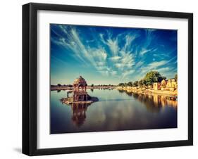 Vintage Retro Effect Filtered Hipster Style Image of Indian Landmark Gadi Sagar - Artificial Lake.-DR Travel Photo and Video-Framed Photographic Print