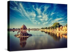 Vintage Retro Effect Filtered Hipster Style Image of Indian Landmark Gadi Sagar - Artificial Lake.-DR Travel Photo and Video-Stretched Canvas