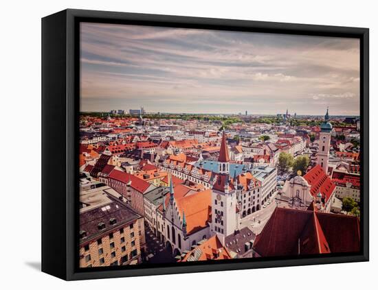 Vintage Retro Effect Filtered Hipster Style Travel Image of Aerial View of Munich - Marienplatz And-f9photos-Framed Stretched Canvas