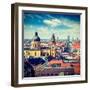 Vintage Retro Effect Filtered Hipster Style Travel Image of Aerial View of Munich over Theatine Chu-f9photos-Framed Photographic Print