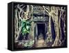 Vintage Retro Effect Filtered Hipster Style Travel Image of Ancient Stone Door and Tree Roots, Ta P-f9photos-Framed Stretched Canvas