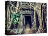 Vintage Retro Effect Filtered Hipster Style Travel Image of Ancient Stone Door and Tree Roots, Ta P-f9photos-Stretched Canvas