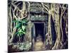 Vintage Retro Effect Filtered Hipster Style Travel Image of Ancient Stone Door and Tree Roots, Ta P-f9photos-Mounted Photographic Print