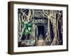 Vintage Retro Effect Filtered Hipster Style Travel Image of Ancient Stone Door and Tree Roots, Ta P-f9photos-Framed Photographic Print