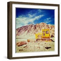 Vintage Retro Effect Filtered Hipster Style Travel Image of Bulldozer Doing Road Construction in Hi-f9photos-Framed Photographic Print