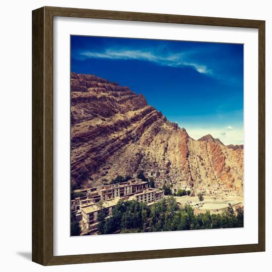 Vintage Retro Effect Filtered Hipster Style Travel Image of Hemis Gompa (Tibetan Buddhist Monastery-f9photos-Framed Photographic Print