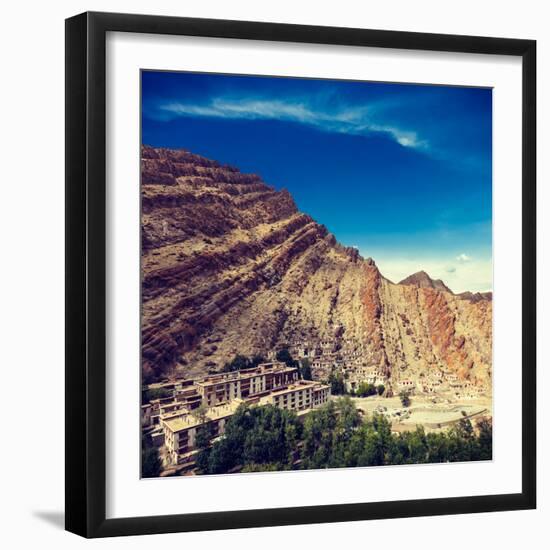 Vintage Retro Effect Filtered Hipster Style Travel Image of Hemis Gompa (Tibetan Buddhist Monastery-f9photos-Framed Photographic Print
