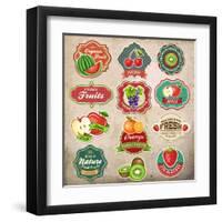 Vintage Retro Grunge Fresh Fruit Labels, Badges and Icons-Catherinecml-Framed Art Print