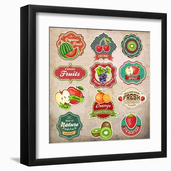 Vintage Retro Grunge Fresh Fruit Labels, Badges and Icons-Catherinecml-Framed Art Print