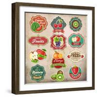 Vintage Retro Grunge Fresh Fruit Labels, Badges and Icons-Catherinecml-Framed Art Print