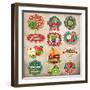 Vintage Retro Grunge Fresh Fruit Labels, Badges and Icons-Catherinecml-Framed Art Print