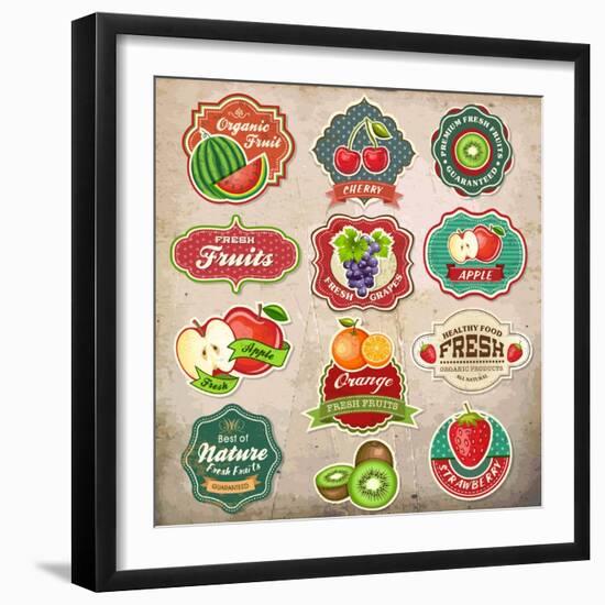 Vintage Retro Grunge Fresh Fruit Labels, Badges and Icons-Catherinecml-Framed Art Print