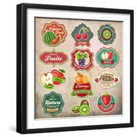 Vintage Retro Grunge Fresh Fruit Labels, Badges and Icons-Catherinecml-Framed Art Print