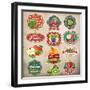 Vintage Retro Grunge Fresh Fruit Labels, Badges and Icons-Catherinecml-Framed Art Print