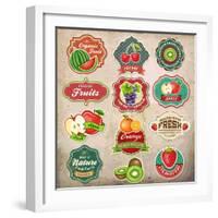 Vintage Retro Grunge Fresh Fruit Labels, Badges and Icons-Catherinecml-Framed Art Print