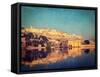 Vintage Retro Hipster Style Image of Famous Rajasthan Landmark - Amer (Amber) Fort, Rajasthan, Indi-f9photos-Framed Stretched Canvas