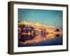 Vintage Retro Hipster Style Image of Famous Rajasthan Landmark - Amer (Amber) Fort, Rajasthan, Indi-f9photos-Framed Photographic Print