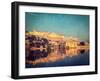 Vintage Retro Hipster Style Image of Famous Rajasthan Landmark - Amer (Amber) Fort, Rajasthan, Indi-f9photos-Framed Photographic Print