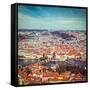 Vintage Retro Hipster Style Travel Image of Aerial View of Charles Bridge over Vltava River and Old-f9photos-Framed Stretched Canvas