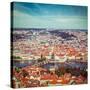 Vintage Retro Hipster Style Travel Image of Aerial View of Charles Bridge over Vltava River and Old-f9photos-Stretched Canvas