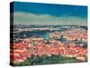 Vintage Retro Hipster Style Travel Image of Aerial View of Charles Bridge over Vltava River and Old-f9photos-Stretched Canvas