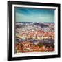 Vintage Retro Hipster Style Travel Image of Aerial View of Charles Bridge over Vltava River and Old-f9photos-Framed Photographic Print