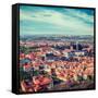 Vintage Retro Hipster Style Travel Image of Aerial View of Hradchany Part of Prague: the Saint Vitu-f9photos-Framed Stretched Canvas