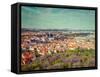 Vintage Retro Hipster Style Travel Image of Aerial View of Hradchany Part of Prague: the Saint Vitu-f9photos-Framed Stretched Canvas