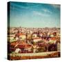 Vintage Retro Hipster Style Travel Image of Aerial View of Prague from Prague Castle. Prague, Czech-f9photos-Stretched Canvas