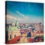 Vintage Retro Hipster Style Travel Image of Aerial View of Prague from Prague Castle. Prague, Czech-f9photos-Stretched Canvas
