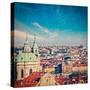 Vintage Retro Hipster Style Travel Image of Aerial View of Prague from Prague Castle. Prague, Czech-f9photos-Stretched Canvas