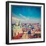 Vintage Retro Hipster Style Travel Image of Aerial View of Prague from Prague Castle. Prague, Czech-f9photos-Framed Photographic Print