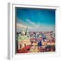 Vintage Retro Hipster Style Travel Image of Aerial View of Prague from Prague Castle. Prague, Czech-f9photos-Framed Photographic Print