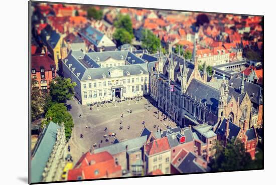 Vintage Retro Hipster Style Travel Image of Aerial View of the Burg Square with the City Hall. Brug-f9photos-Mounted Photographic Print