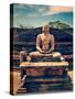 Vintage Retro Hipster Style Travel Image of Ancient Sitting Buddha Image in Votadage with Grunge Te-f9photos-Stretched Canvas