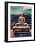Vintage Retro Hipster Style Travel Image of Ancient Sitting Buddha Image in Votadage with Grunge Te-f9photos-Framed Photographic Print
