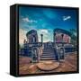 Vintage Retro Hipster Style Travel Image of Ancient Vatadage (Buddhist Stupa) in Pollonnaruwa, Sri-f9photos-Framed Stretched Canvas