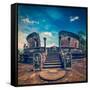 Vintage Retro Hipster Style Travel Image of Ancient Vatadage (Buddhist Stupa) in Pollonnaruwa, Sri-f9photos-Framed Stretched Canvas