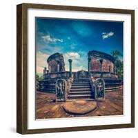 Vintage Retro Hipster Style Travel Image of Ancient Vatadage (Buddhist Stupa) in Pollonnaruwa, Sri-f9photos-Framed Photographic Print