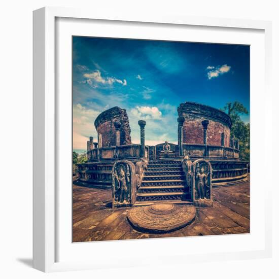 Vintage Retro Hipster Style Travel Image of Ancient Vatadage (Buddhist Stupa) in Pollonnaruwa, Sri-f9photos-Framed Photographic Print