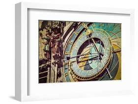 Vintage Retro Hipster Style Travel Image of Astronomical Clock on Town Hall. Prague, Czech Republic-f9photos-Framed Photographic Print