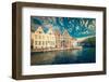 Vintage Retro Hipster Style Travel Image of Bruges Canals. Brugge, Belgium with Grunge Texture Over-f9photos-Framed Photographic Print
