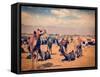 Vintage Retro Hipster Style Travel Image of Camels at Pushkar Mela (Pushkar Camel Fair), Pushkar, R-f9photos-Framed Stretched Canvas