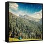 Vintage Retro Hipster Style Travel Image of Camp Tent in Himalayas Mountains with Overlaid Grunge T-f9photos-Framed Stretched Canvas