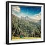 Vintage Retro Hipster Style Travel Image of Camp Tent in Himalayas Mountains with Overlaid Grunge T-f9photos-Framed Photographic Print