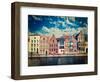 Vintage Retro Hipster Style Travel Image of Canal and Medieval Houses. Bruges (Brugge), Belgium-f9photos-Framed Photographic Print