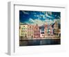 Vintage Retro Hipster Style Travel Image of Canal and Medieval Houses. Bruges (Brugge), Belgium-f9photos-Framed Photographic Print