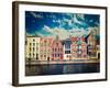 Vintage Retro Hipster Style Travel Image of Canal and Medieval Houses. Bruges (Brugge), Belgium-f9photos-Framed Photographic Print