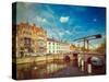 Vintage Retro Hipster Style Travel Image of Canal with Old Bridge. Bruges (Brugge), Belgium with Gr-f9photos-Stretched Canvas