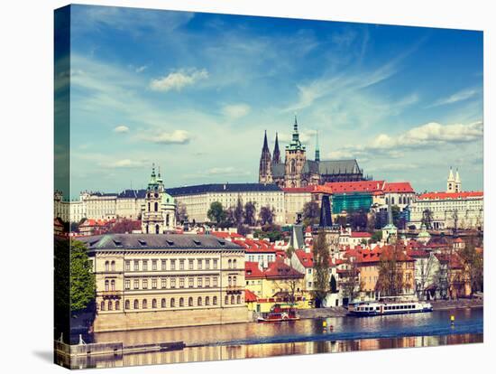 Vintage Retro Hipster Style Travel Image of Charles Bridge over Vltava River and Gradchany (Prague-f9photos-Stretched Canvas